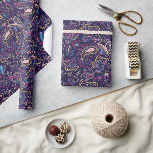 Blaues retro-ethnisches vintage-Paisley-Blumenmust Geschenkpapier