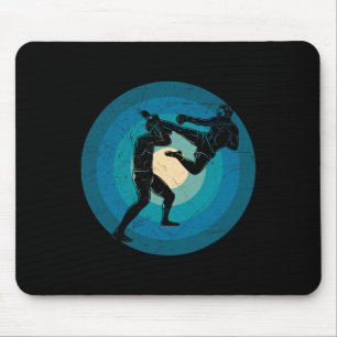 Blaues Retro Muay Thai - Nak Muay, Kickboxing-Gesc Mousepad