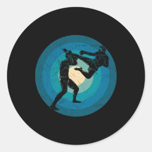 Blaues Retro Muay Thai - Nak Muay, Kickboxing-Gesc Runder Aufkleber