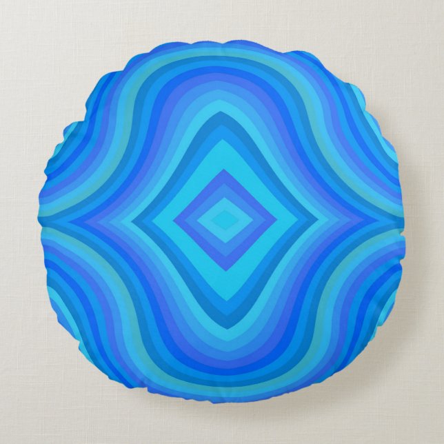 Blaues Retro-Muster Rundes Kissen (Vorderseite)