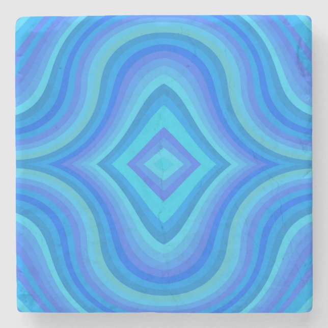 Blaues Retro-Muster Steinuntersetzer (Vorderseite)