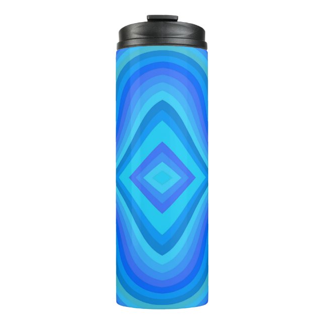 Blaues Retro-Muster Thermosbecher (Vorderseite)