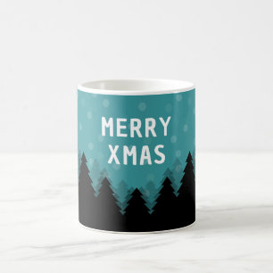Blaues retro Weihnachten mit Kiefern und Schnee Kaffeetasse