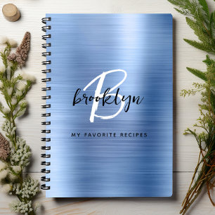 Blaues Rezeptbuch mit gebürstetem Metall-Monogramm Notizbuch