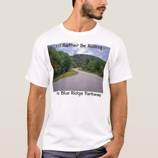 Blaues Ridge-Allee-Motorrad T-Shirt (Vorderseite)