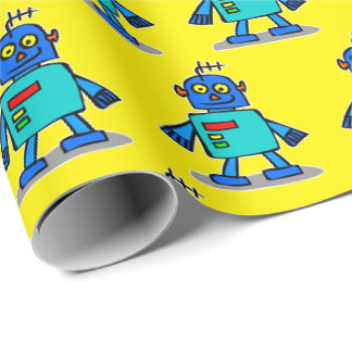 Blaues Robotergeschenkpapier, Süße Roboterverpacku Geschenkpapier