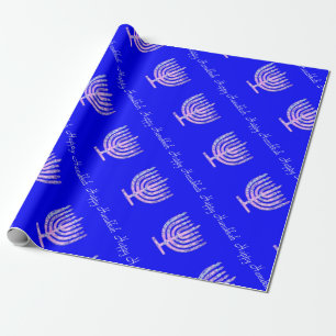 Blaues rosa Chanukka Menorah 4 Laura Geschenkpapier