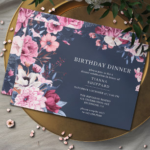 Blaues Rosa   Chic Floral Birthday Dinner Einladung