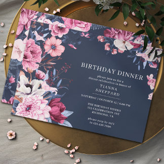 Blaues Rosa | Chic Floral Birthday Dinner Einladung