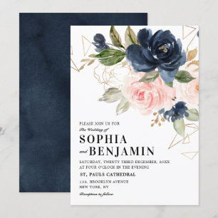 Blaues Rosa Rose Boho Geometric Wedding Einladung