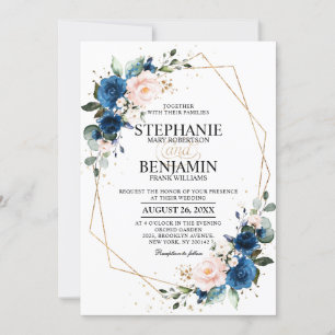 Blaues Rosa Rose Boho Geometric Wedding Einladung