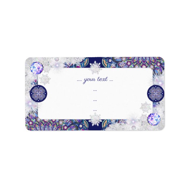 Blaues Rosass und Schneeflocken Adressaufkleber (Vorne)
