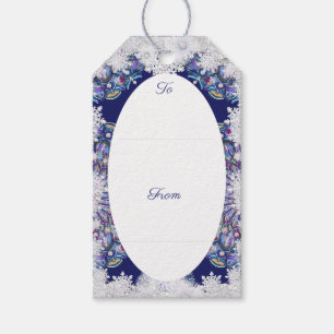 Blaues Rosass und Schneeflocken Geschenkanhänger