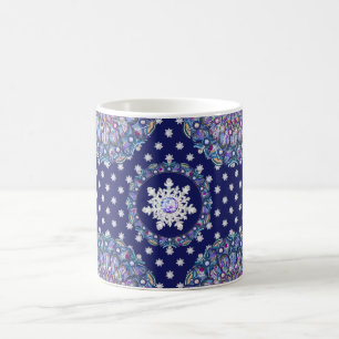 Blaues Rosass und Schneeflocken Kaffeetasse