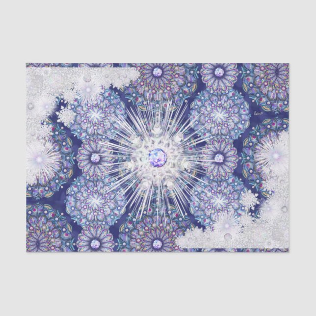 Blaues Rosass und Schneeflocken Seidenpapier (Vorderseite)