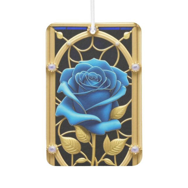Blaues Rose-Design aus festem Glas Autolufterfrischer (Vorderseite)