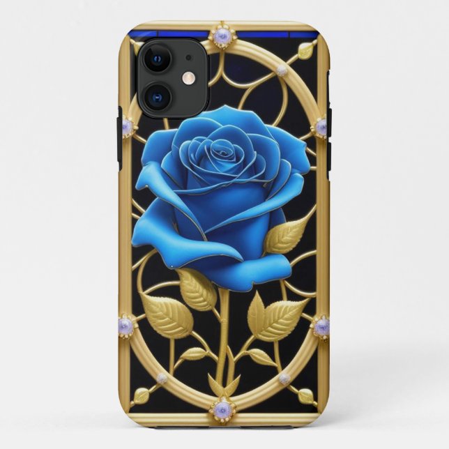 Blaues Rose-Design aus festem Glas Case-Mate iPhone Hülle (Rückseite)