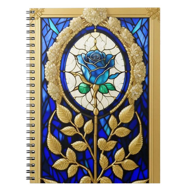 Blaues Rose-Design aus festem Glas Notizblock (Vorderseite)