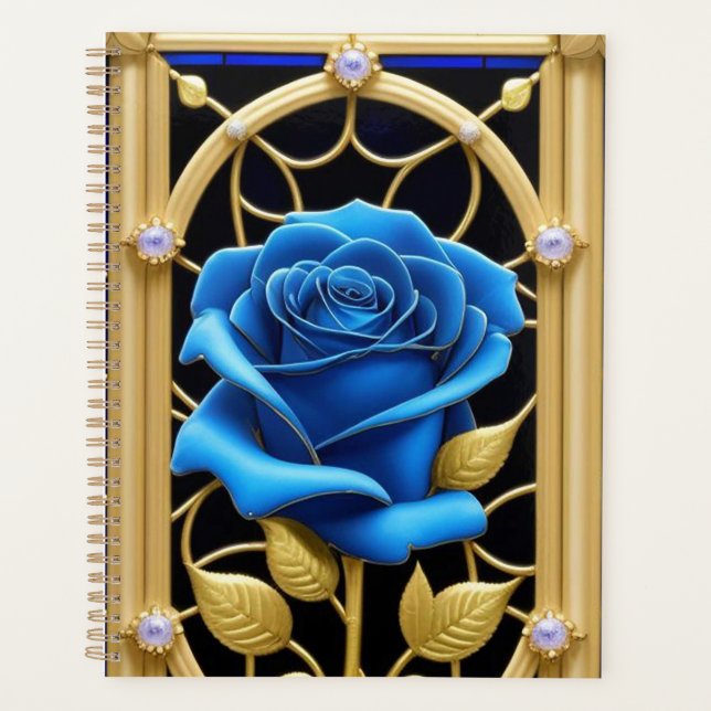 Blaues Rose-Design aus festem Glas Planer (Vorderseite)