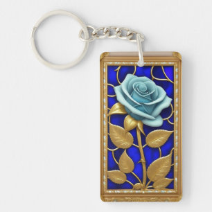Blaues Rose-Design aus festem Glas Schlüsselanhänger