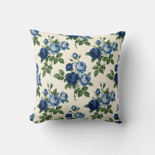 Blaues Rosen-Blumenmuster Kissen