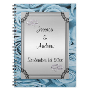 Blaues Rosen-u. Diamant-Hochzeits-Ring-Gast-Buch Notizblock
