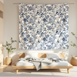 Blaues Rosenranken-Toile-Muster Fleecedecke