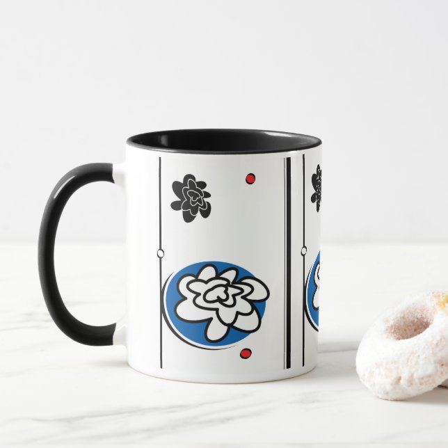 Blaues Rot des freundlichen Tasse (Mit Donut)