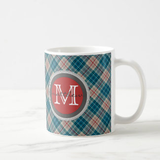 Blaues Rot-kariertes Hintergrund-Monogramm Tasse