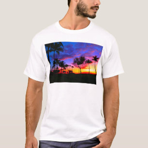 Blaues Rot-Sonnenuntergang-exotische hawaiische T-Shirt