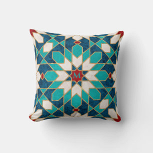 Blaues Rotes Marmor Marokkanisches Mosaikmonogramm Kissen