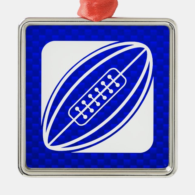 Blaues Rugby Silbernes Ornament (Vorne)