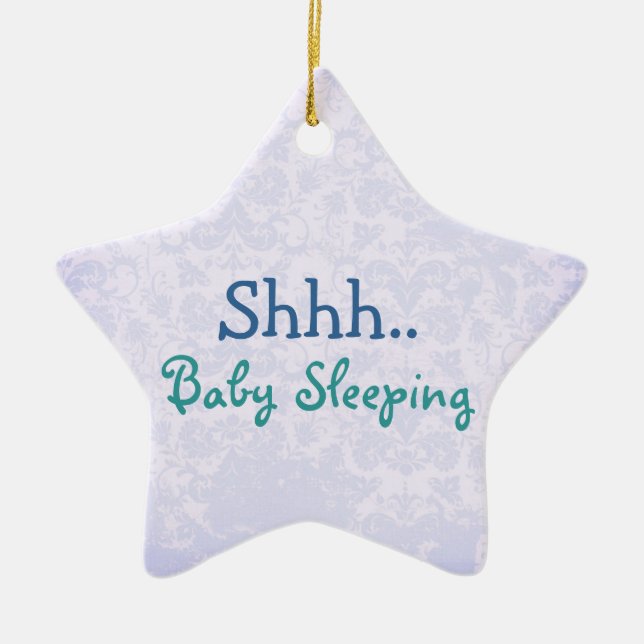 Blaues ruhiges Babyschlafentürzeichen Keramikornament (Vorne)
