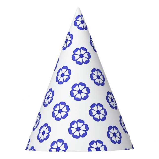 Blaues Rundblumenmuster Partyhütchen (Vorderseite)