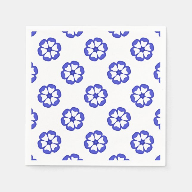 Blaues Rundblumenmuster Serviette (Vorderseite)