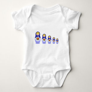 Blaues russisches Matryoshka-Nistpuppen Baby-Shirt Baby Strampler