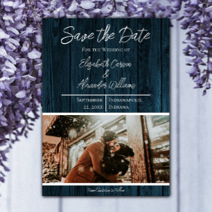 Blaues rustikales Foto Save the Date
