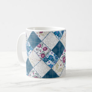 Blaues, rustikales Muster aus Stoffschrott Kaffeetasse