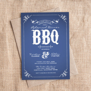 Blaues Rustikales Probedinner BBQ Einladung