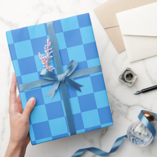 Blaues Schachbrett-Muster modern minimalistisch Geschenkpapier