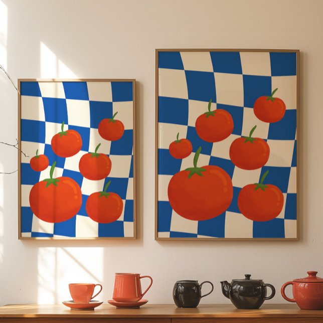 Blaues Schachbrett-Tomaten-Plakat Poster (Von Creator hochgeladen)