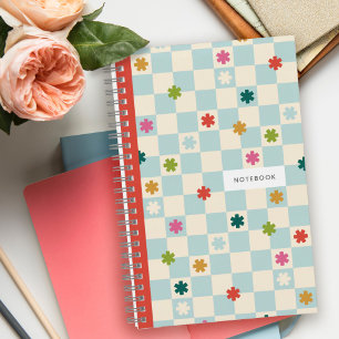 Blaues Schachbrettmuster Sterne Blumen Notizbuch