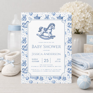 Blaues Schaukelpferd Baby Jungen Shower Vintage Sp Einladung