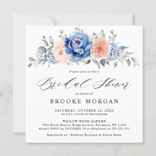 Blaues Schiefer Rosa Brautparty Einladung