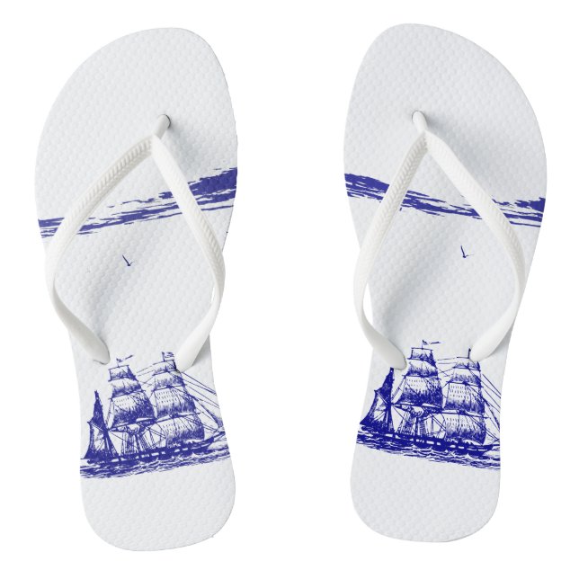 Blaues Schiff auf See Flip Flops (Fußbett)