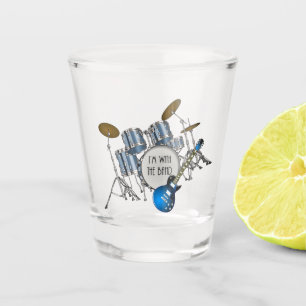 Blaues Schlagzeug-Set & Gitarre Shotglas Schnapsglas