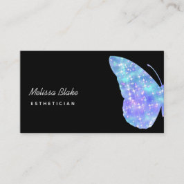 Blaues Schmetterlinglogo auf schwarz Visitenkarte