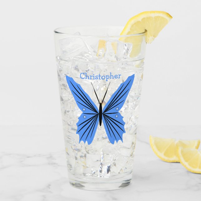 Blaues Schmetterlingsdesign Glas (Rückseite Ice)