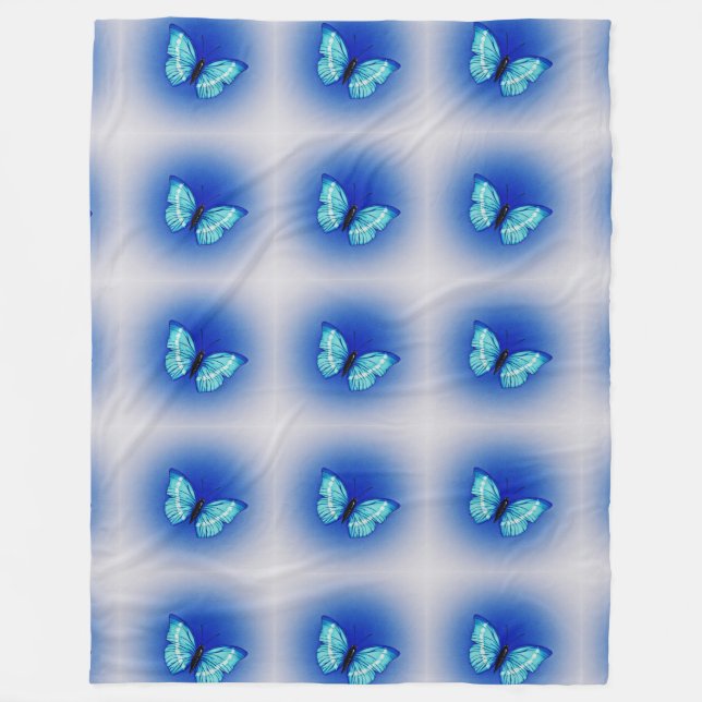 blaues Schmetterlingsflügelmuster fertigen girly Fleecedecke (Vorderseite)