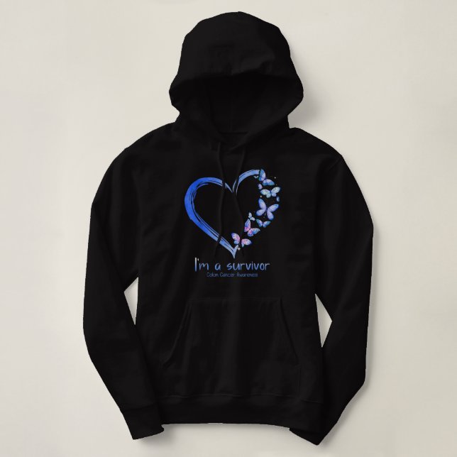 Blaues Schmetterlingsherz Ich bin ein Überlebende  Hoodie (Design vorne)